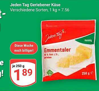 Jeden Tag Geriebener Käse - Emmentaler 250 g