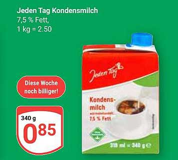 Jeden Tag Kondensmilch 7,5% Fett, 340 g