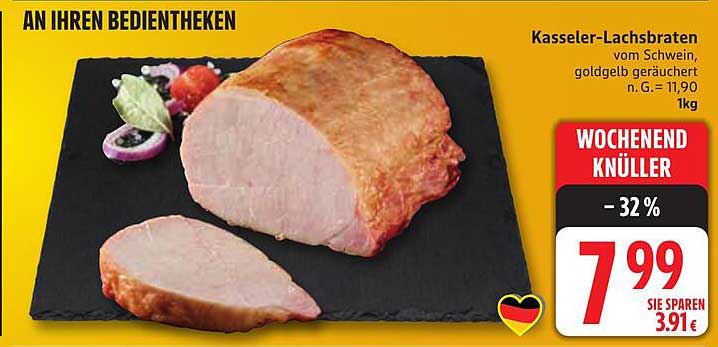 Kasseler-Lachsbraten vom Schwein, goldgelb geräuchert