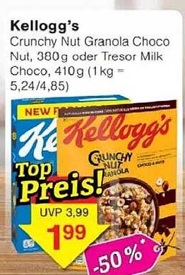 Kellogg’s Crunchy Nut Granola Choco Nut, 380 g oder Tresor Milk Choco, 410 g