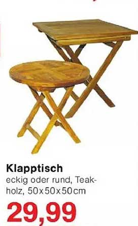 Klapptisch eckig oder rund, Teakholz, 50x50x50cm