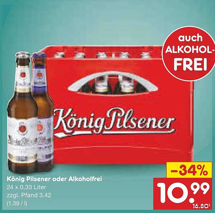 König Pilsener oder Alkoholfrei – 24 x 0,33 Liter