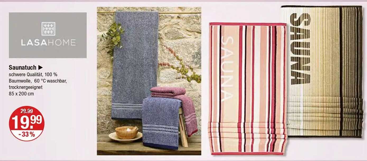 LASA HOME Saunatuch 85 x 200 cm - schwere Qualität, 100 % Baumwolle