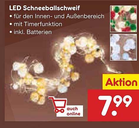 LED Schneeballschweif mit Timerfunktion und Batterien
