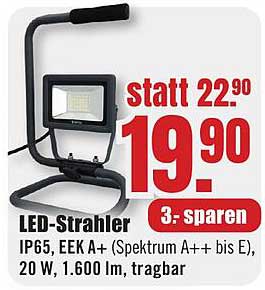 LED-Strahler 20 W – 1.600 Lumen, tragbar, IP65, EEK A+