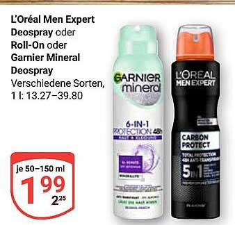 L’Oréal Men Expert Deospray oder Garnier Mineral Deospray