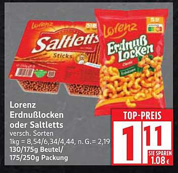 Lorenz Erdnusslocken oder Saltletts 175/250g Packung