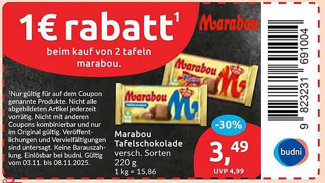 Marabou Tafelschokolade 220 g - 1 € Rabattform beim Kauf von 2 Tafeln