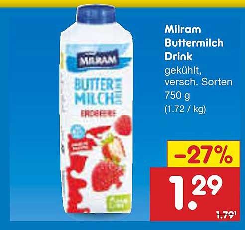 Milram Buttermilch Drink Erdbeere 750 g