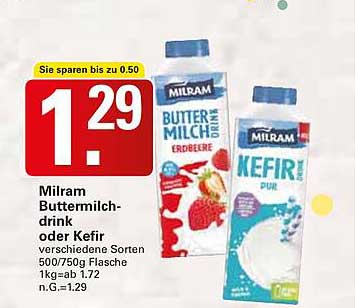 Milram Buttermilchdrink oder Kefir verschiedene Sorten 500/750g Flasche