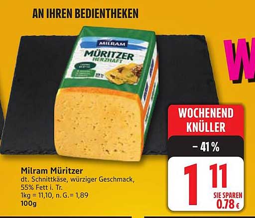 Milram Müritzer Schnittkäse 55% Fett i. Tr.
