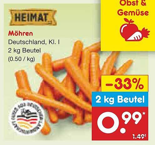 Möhren Deutschland, Kl. I 2 kg Beutel