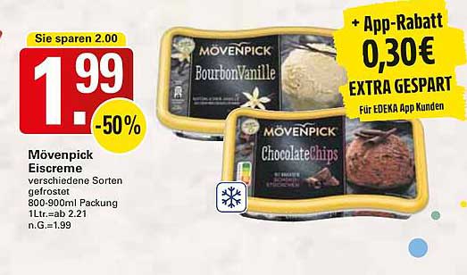 Mövenpick Eiscreme verschiedene Sorten gefrostet 800-900ml