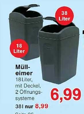 Mülleimer 18 Liter, mit Deckel, 2 Öffnungssysteme