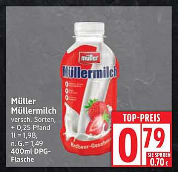 Müller Müller Milch Erdbeergeschmack 400ml DPG-Flasche