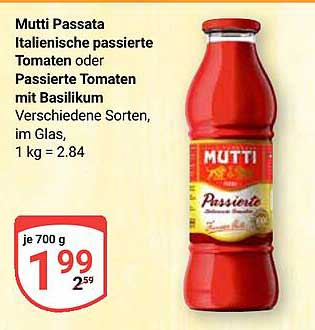 Mutti Passata Italienische passierte Tomaten oder Passierte Tomaten mit Basilikum 700 g