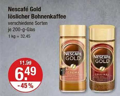 Nescafé Gold löslicher Bohnenkaffee (verschiedene Sorten je 200-g-Glas)
