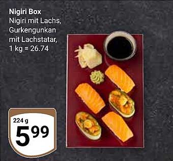 Nigiri Box - Nigiri mit Lachs und Gurkengurken mit Lachsstatar