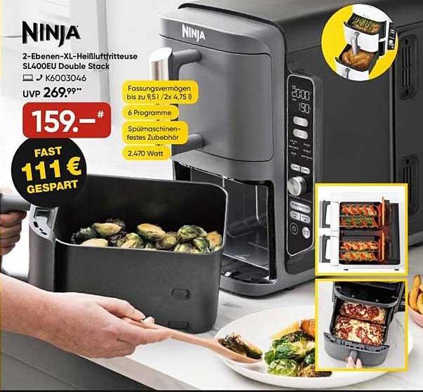 Ninja 2-Ebenen-XL-Heißluftfritteuse SL400EU Double Stack