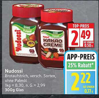 Nudossi Brotaufstrich, verschiedene Sorten, ohne Palmöl