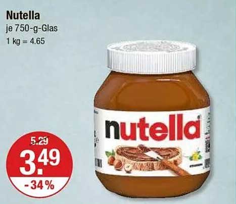 Nutella 750 g Glas - Jetzt nur 3,49 €!