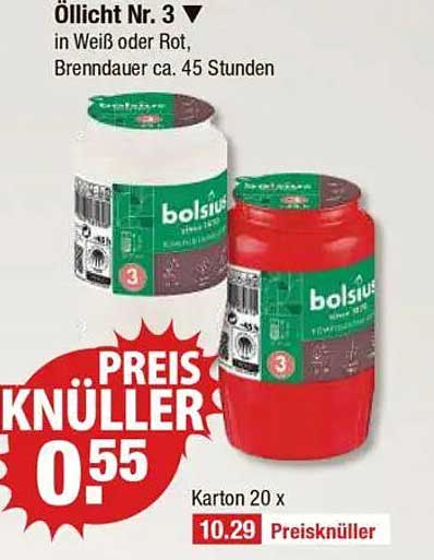 Öllicht Nr. 3 in Weiß oder Rot, Brenndauer ca. 45 Stunden