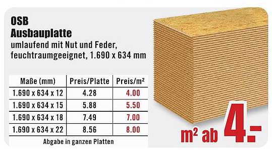 OSB Ausbauplatte umlaufend mit Nut und Feder, feuchtraumgeeignet