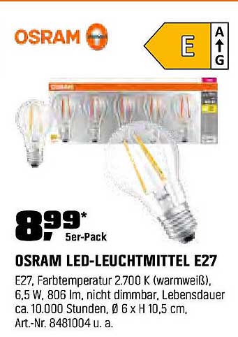 OSRAM LED-Leuchtmittel E27 – 5er-Pack