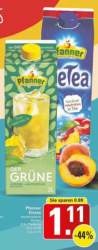Pfanner Eistee verschiedene Sorten 2L-Packung