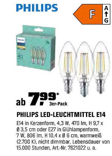 PHILIPS LED-LEUCHTMITTEL E14 3er-Pack