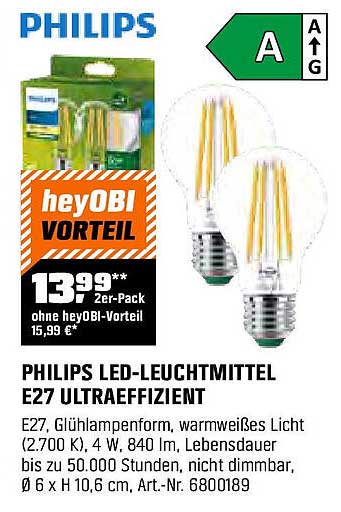 PHILIPS LED-Leuchtmittel E27 Ultraeffizient - 2er-Pack