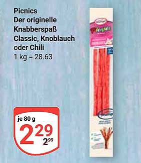 Picnics Der originelle Knabberspaß Classic, Knoblauch oder Chili 80 g