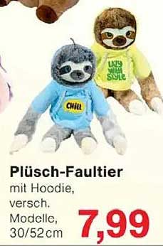 Plüsch-Faultier mit Hoodie, verschieden, Modell 30/52cm