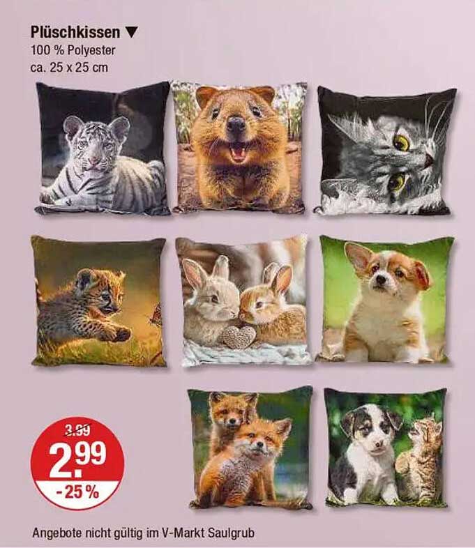 Plüschkissen mit tierischen Motiven