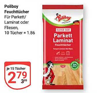 Poliboy Feuchttücher für Parkett/Laminat oder Fliesen – 15 Tücher