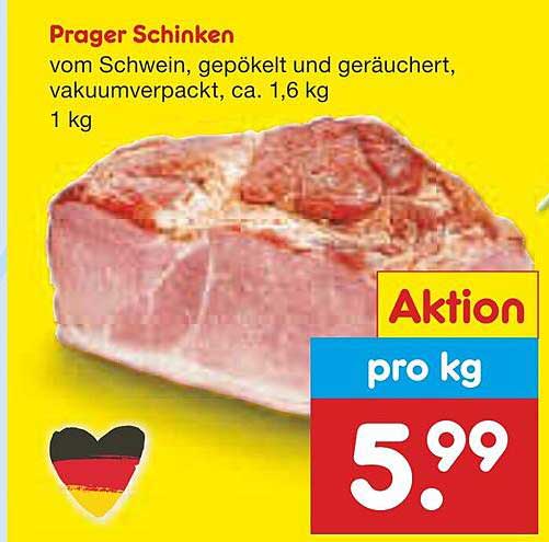 Prager Schinken vom Schwein, gepökelt und geräuchert - 5,99 pro kg