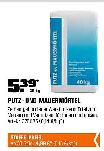 PUTZ- UND MAUERMÖRTEL - Zementgebundener Werktrockenmörtel für innen und außen