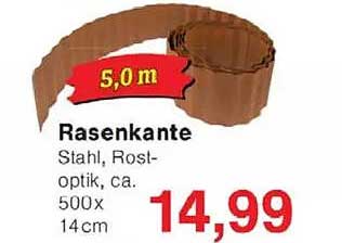 Rasenkante Stahl, Rost-Optik, 5,0 m