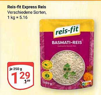 Reis-fit Express Reis - Verschiedene Sorten, 250 g für 1,29 €