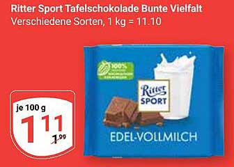 Ritter Sport Tafelschokolade Bunte Vielfalt - 100 g für nur 1,11 €
