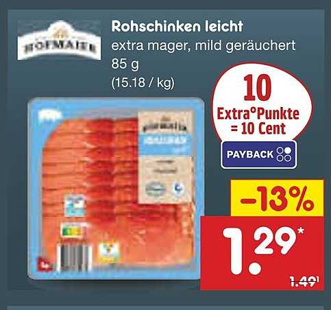 Rohschinken leicht 85 g – extra mager, mild geräuchert