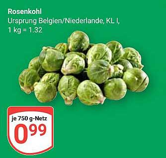 Rosenkohl - Ursprung Belgien/Niederlande, KL I, 750 g für nur 0,99 €
