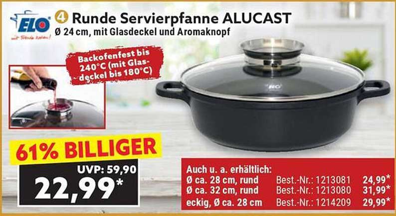 Runde Servierpfanne ALUCAST Ø 24 cm, mit Glasdeckel und Aromaknopf