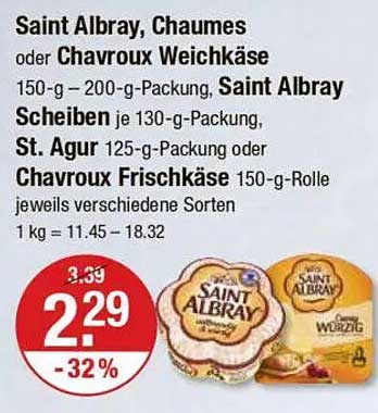 Saint Albray, Chaumes oder Chavroux Weichkäse - 150-g bis 200-g-Packung