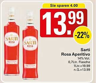 Sarti Rosa Aperitivo 0,7L Flasche - 22% Rabatt!