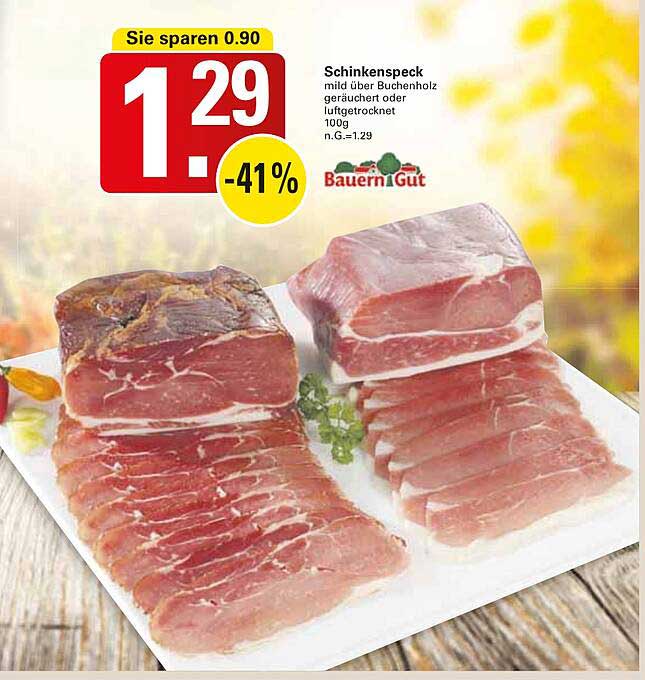 Schinkenspeck mild über Buchenholz geräuchert oder luftgetrocknet 100g
