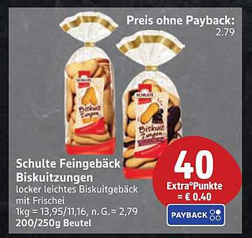 Schulte Feingebäck Biskuitzungen 200/250g Beutel