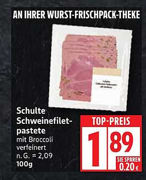 Schulte Schweinefilet-Pastete mit Brokkoli verfeinert
