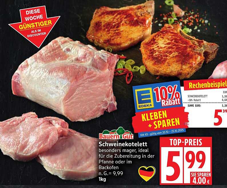 Schweinekotelett - besonders mager, ideal für die Zubereitung in der Pfanne oder im Backofen