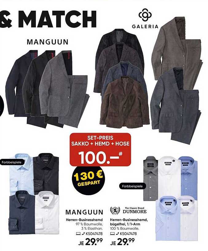 Set-Preis Sakko + Hemd + Hose für nur 100 €